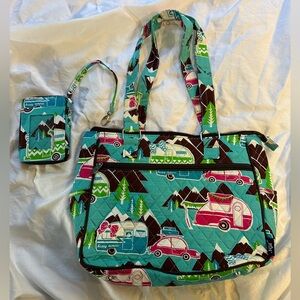NGil NWT Happy Camper quilted bag 13x11x3.5 with wallet camping whimsical